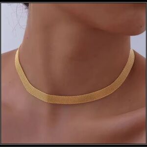 NEW GOLD MESH CHAIN RIBBON CHOKER NECKLACE